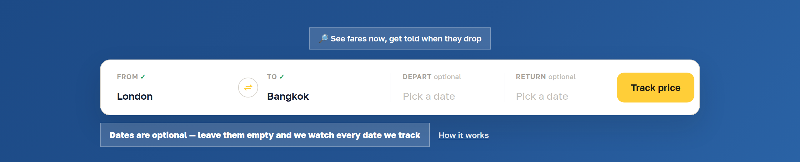 Search bar with London and Bangkok filled in